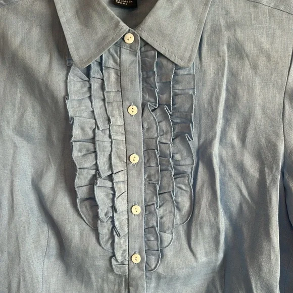 NWOT Vintage 1990s Tracy M Blue Linen 3/4 Sleeves Shirt. - Picture 3 of 6